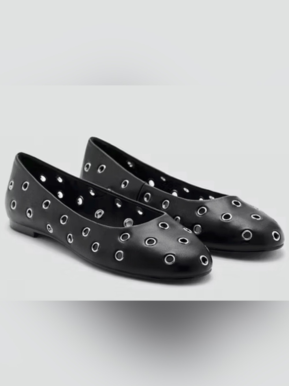 NEW MANGO MNG BLACK DIE CUT FAUX LEATHER BALLERINA BALLET FLATS SHOES SZ 39 8.5